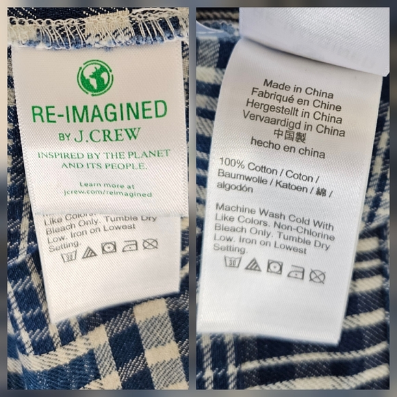 J. Crew Puff Sleeve Wrap Top Patchwork Indigo Blue Cotton Medium - Picture 9 of 10